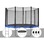 Jardideco - Kit trampoline Cronos ø 3,66 m Bleu + Echelle + Bâche de protection + Kit d'ancrage