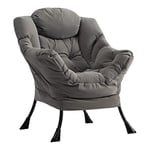 Fauteuil Chaise D'appoint Fauteuil Relax Fauteuil Salon, HollyHOME Fauteuil de Lecture Fauteuil Scandinave Chaise Paresseuse en Tissu Étanche Fauteuil Chambre en Acier, Gris