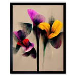 Yellow Lilac Orange Purple Abstract Iris Floral Flowers Painting Art Print Framed Poster Wall Decor 12x16 inch