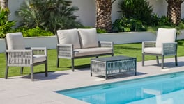 Salon de jardin Sofa Aluminium et Corde HAVANA-7 Finition ANTHRACITE/CORDAGE GRIS Tissus GRIS CLAIR MARILAND DRALON de 4 à 5 places