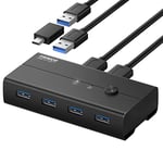 FIDECO USB Switch, USB 3.2 Gen 1 KM Switch with 5Gbps Speed, USB KM Switch Selector for 2 Computers to Share Mouse, Keyboard, Scanner, Printer, 2-Port Input and 4-Port Output, Aluminum Shell, Black