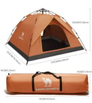 Camel Pop Up Hydraulic Tent UV 2-3 Person Rapid Set Up Tent 2m X 2m Orange