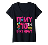 Womens In My 10th Birthday Era Ten Bday 10 Year Old Birthday Girl V-Neck T-Shirt