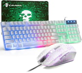 Ensemble Clavier Souris Gaming, QWERTY UK Layout Clavier Rétroéclairé Coloré LED Filaire Souris 4 Boutons 2400DPI Tapis de Souris, Compatible avec Windows, Mac OS, PS4, Xbox(Adaptateur Requi.[V1064]