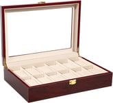 Uten Présentoir Boîte, 12 Compartiments Coffret à Montre, Bois Bijoux Coffret de Rangement avec Serrure pour Homme Femme