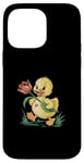 Coque pour iPhone 14 Pro Max Caneton jaune mignon avec fleur pour enfants