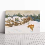 Big Box Art Canvas Print Wall Art Bruno Liljefors Fox in The Snow 2 | Mounted & Stretched Box Frame Picture | Home Decor for Kitchen, Living Room, Bedroom, Hallway, Multi-Colour, 24x16 Inch