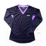 Asics Running Top Womens Small Black Purple Long Sleeve V Neck Breathable Train