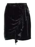 DESIGNERS, REMIX Short Velvet Skirt With Front Drape Kort Kjol Svart [Color: BLACK ][Sex: Women ][Sizes: 34,36,40 ]