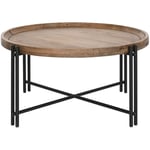 Table basse, table de salon ronde en bois naturel et métal noir - diamètre 90 x Hauteur 45 cm