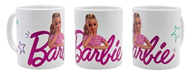 Joy Toy - Tasse Barbie en céramique avec motif coloré et quelques paillettes - capacité : 320 ml - passe au lave-vaisselle et au micro-ondes - en coffret cadeau 12 x 9 x 10 cm