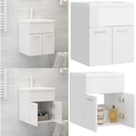 Vidaxl - Armoire d'évier avec lavabo intégré Blanc brillant Aggloméré - meuble lavabo avec vasque - meuble vasque avec vasques - Home & Living - Blanc