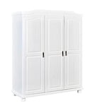 Inter Link – Armoire fonctionnelle – 3 portes – 5 niches - Avec penderie – Armoire en pin massif – Blanc vernis – Largeur :150cm Profondeur :56cm Hauteur : 180cm – Bastian