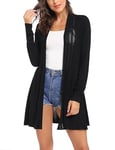 Sykooria Cardigan Longue légere Loose-Fit pour Femme Cardigan confortable en tricot avec briquet, noir, M