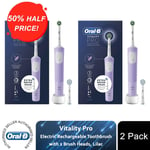 Oral-B Vitality Pro Electric Rechargeable Toothbrush w/ 2 Brush Heads Lilac, 2pk