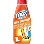 Max Strength Drain Unblocker, 1L, Heavy Duty Toilet Unblocker, Sink Unblocker and Drain Cleaner for Kitchen and Bathroom Drains, Fast-Acting Shower Drain Unblocker, Easy to Use Sink Cleaner