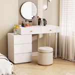 Coiffeuse extensible à motif ondulé - avec 5 tiroirs - façades laquées - Blanc(sans miroir ni tabouret)