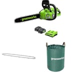 Greenworks Tronçonneuse à Batterie Moteur Sans Balais, Longueur des barres 14 Pouces (35cm), 2 Batteries 24V 4Ah et Chargeur Double+ Greenworks 35cm Chaîne + Sac à déchets de jardin Greenworks 120 L