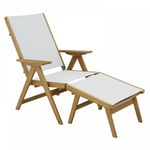 Oviala - Fauteuil relax en bois d'eucalyptus avec repose-pieds blanc