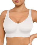 FeelinGirl Bras for Women Wireless Bralettes Full Coverage No Underwire Bras Seamless Support T-Shirt Bra Adjustable Straps Bralettes Sport Everyday Bra White XL