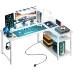 COMHOMA Bureau Gaming en Forme de L, Bureau d’Angle avec Étagères Rangement, Table imformatique avec Port de Charge USB et Prise de Courant,