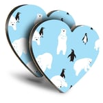 2x Heart MDF Coasters - Blue Polar Bear Penguin Winter Ice  #44385