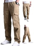 Aotoyou Pantalon Cargo Ete Homme Pantalon de Travail Coupe Droite Taille Elastique Pantalon de Randonnée Kaki 4XL