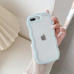 QLTYPRI Case for iPhone 7 Plus/iPhone 8 Plus,Cute Curly Wave Frame Clear Case for Girls Women,Transparent Soft Silicone TPU Bumper Shockproof Protective Phone Cover for iPhone 7 Plus/8 Plus-Light Blue