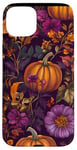 Coque pour iPhone 15 Plus Violet Bohème Floral Citrouille Motif Vintage Décor Automne