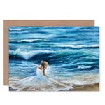 Lady Wearing White By The Sea Card With Envelope