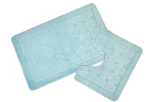 Emma Barclay Orkney - Crosshatch 2 Pc Bath Set in Aqua - Mat 45x75cm/ Pedestal 45x45cm