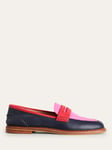 Boden Structured Penny Leather Colour Block Loafers, Navy/Pink Tourmaline