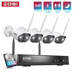 ZOSI 3MP H.265+ NVR 8CH 4pcs Caméra IP WiFi Kit Vidéo Surveillance Sans fil CCTV