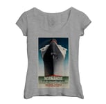 T-Shirt Femme Col Echancré Normandie Paquebot Affiche Poster Vintage Voyage Art Deco 30's