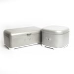 2pc Gift-Tagged Shadow Grey Kitchen Storage Set with Steel Cake Tin and Bread Bin