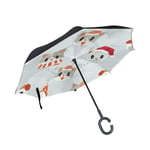 hengpai Cats Christmas Red Hat Snow Reverse Inverted Inside Out Umbrella Cars Unigue Windproof UV Proof Double Layer for Women