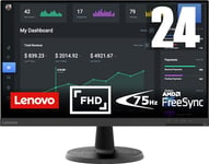 Lenovo D24-40 | Moniteur Full HD 23.8 Pouces | 1920 x 1080 | 75 Hz | VA Panel| HDMI | DisplayPort | Temps de réponse de 4ms | AMD Radeon FreeSync | Noir