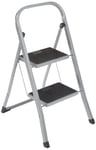 axentia 2 Step Ladder, Heavy Duty, Portable Folding Ladder, Steel Step Ladder Stool, Non-Slip Steps, 150kg Capacity, Stepladder Handrail, approx. 46 x 55 x 81 cm, Silver-black