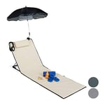 Relaxdays, beige Matelas, Litière de plage rembourré XXL avec un parasol, réglable, Poche, portable
