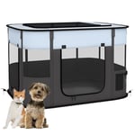 PawHut Parc pour Chien en Tissu Oxford, Parc Chiot, enclos extérieur pour Animaux, avec Poches de Rangement, enclos Pliable pour Chiens Chiots, 94 x 74 x 60 cm, Gris et Noir