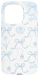 Coque pour iPhone 15 Pro Esthétique Bleu Clair Nœud Coquette Fleur & Lapin Cute Girl