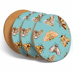 4 Set - Cute Butterflies Moths Blue Pattern - Kitchen Drinks Coaster Gift #3154