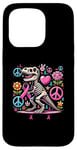 Coque pour iPhone 15 Pro Peace Love Cure T-Rex Dinosaure Sensibilisation au cancer du sein