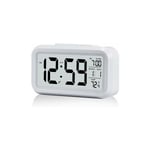 Réveil Digital Réveil Matin, Horloge Numérique Réveil à Pile Silencieux pour Enfants Adultes Grand écran LED Température Calendrier(Blanc)