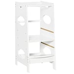 HOMCOM Tour d'apprentissage Observation en MDF pour Enfants - Hauteur réglable - marches antidérapantes avec Barres de sécurité - dim. 40L x 50l x 90H cm - Blanc