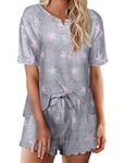 Ekouaer Pyjama Femme Ete Vêtements de Nuit Short Pijama Manche Courte Enseblems de Pyjama Sexy Chic 2 Pièce Coton