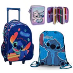 Disney Stitch Chariot Sac à Dos Grand Trousse 3zip Sac École Élémentaire Fille