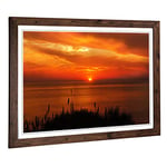 Big Box Art Framed Print of Orange Sunset Over The Ocean Design | Wall Art Picture | Home Decor for Kitchen, Living, Dining Room, Bedroom, Hallway, Office, Walnut, A2 / 24.5x18 Inch / 62x45cm