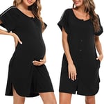 iClosam Chemise de Nuit Maternité Femme Coton Robe Allaitement Con Bouton Pyjama Maternité Manche Courte Nuisette Enceinte Devant Ouvert Doux et Confortable S-XXL