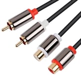 1M Red Black Gold Male Plug to Female Socket Twin Phono RCA Extension Cable Lead